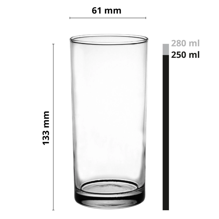 Wysokie szklanki long drink do soku, wody, drinków 280ml | 6 szt.