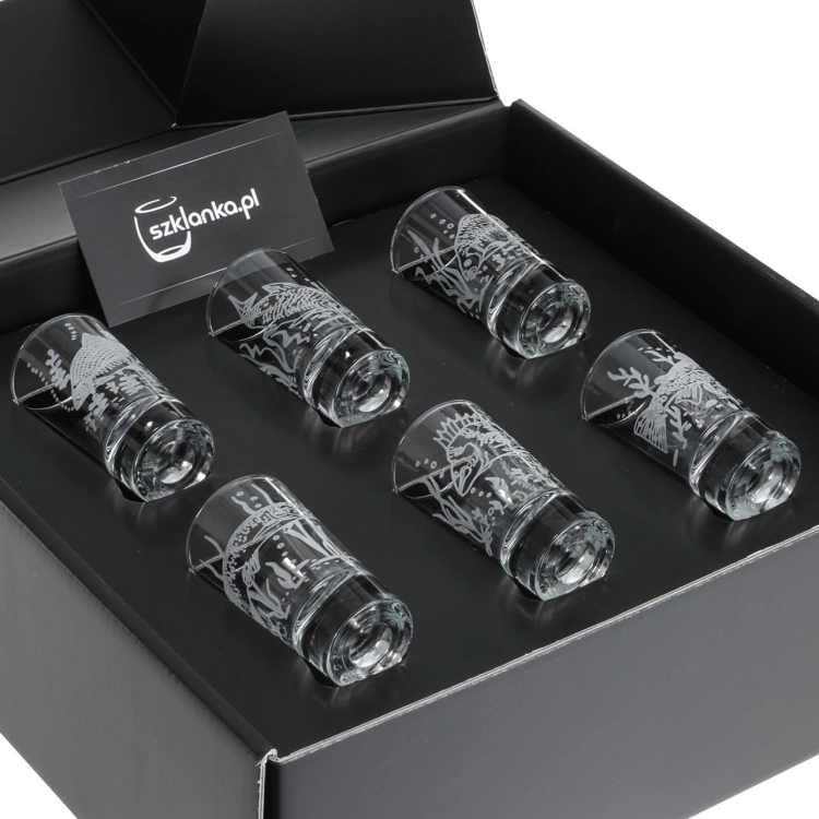 Kieliszki do wódki SHOT Wędkarskie (TG70114) 28 ml | 6 szt. w pudełku Szklanka.pl
