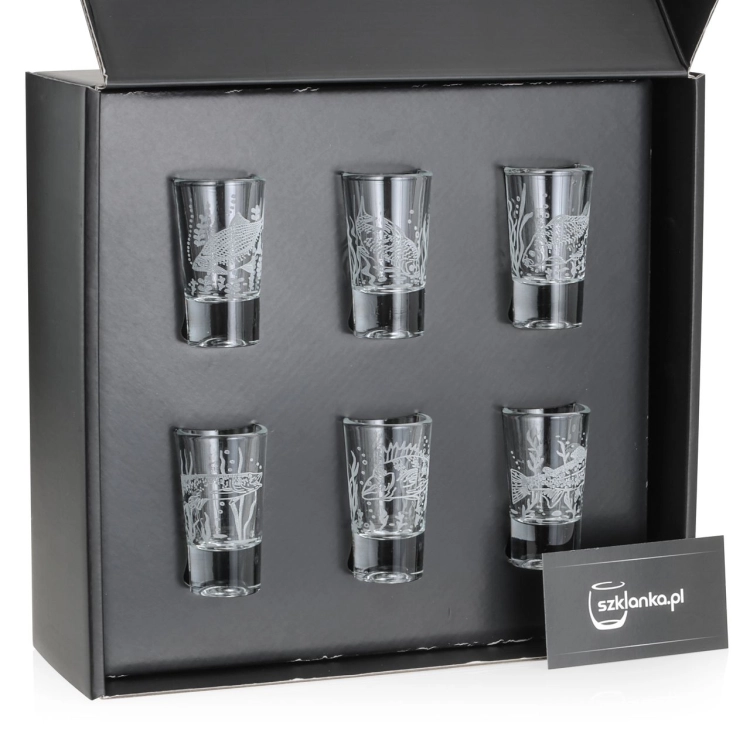 Kieliszki do wódki SHOT Wędkarskie (TG70114) 28 ml | 6 szt. w pudełku Szklanka.pl