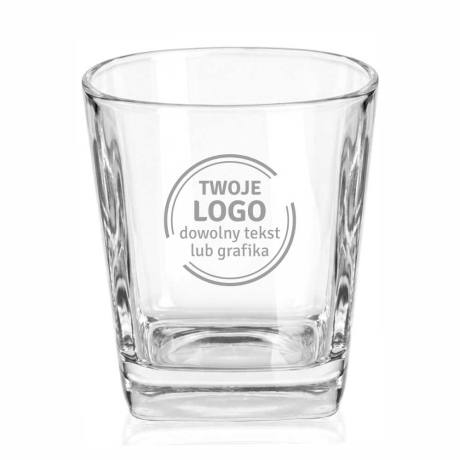 Przejdź do produktu PAKIET 6 sztuk: szklanki reklamowe / firmowe z TWOIM logo firmy / grawerowane -  Trend Glass kwadratowe 300ml