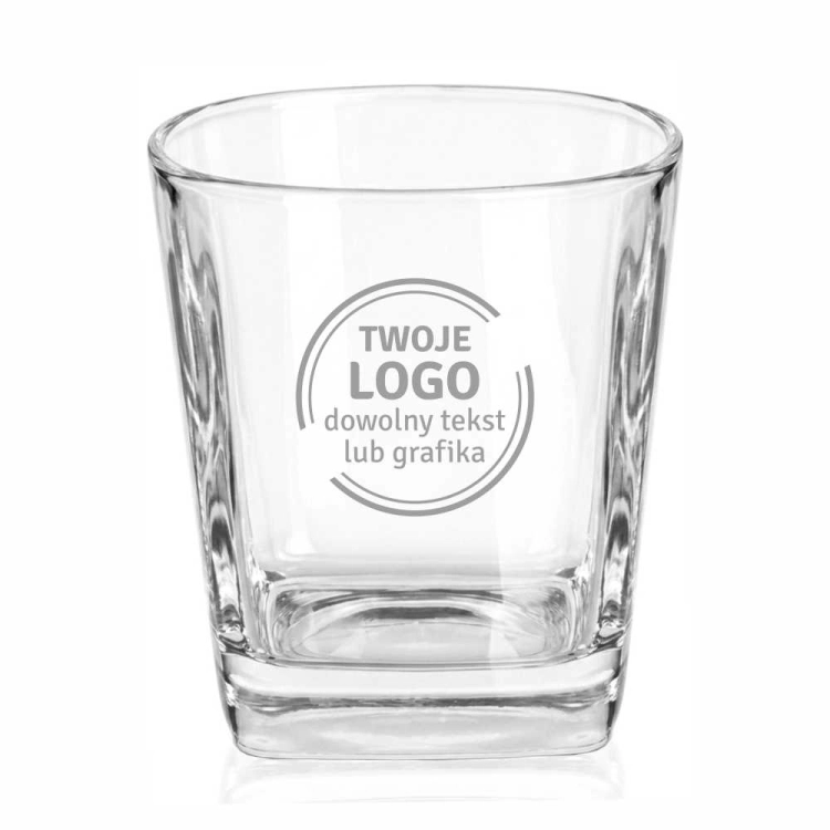 PAKIET 6 sztuk: szklanki reklamowe / firmowe z TWOIM logo firmy / grawerowane - Trend Glass kwadratowe 300ml
