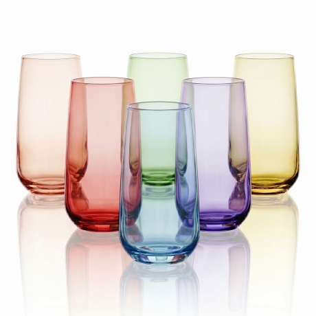 Przejdź do produktu Kolorowe szklanki wysokie do napojów long drink GLASMARK Joyful 430ml | MIX | 6 szt.