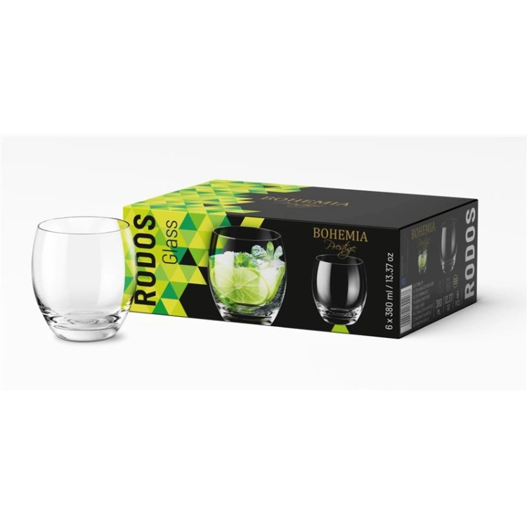 PAKIET 6 sztuk: szklanki reklamowe / firmowe z TWOIM logo firmy / grawerowane - Bohemia RODOS 380ml
