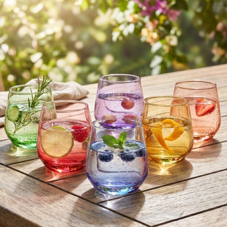 Przejdź do produktu Kolorowe niskie szklanki do soku wody whisky GLASMARK Joyful 310ml | MIX | 6 szt.