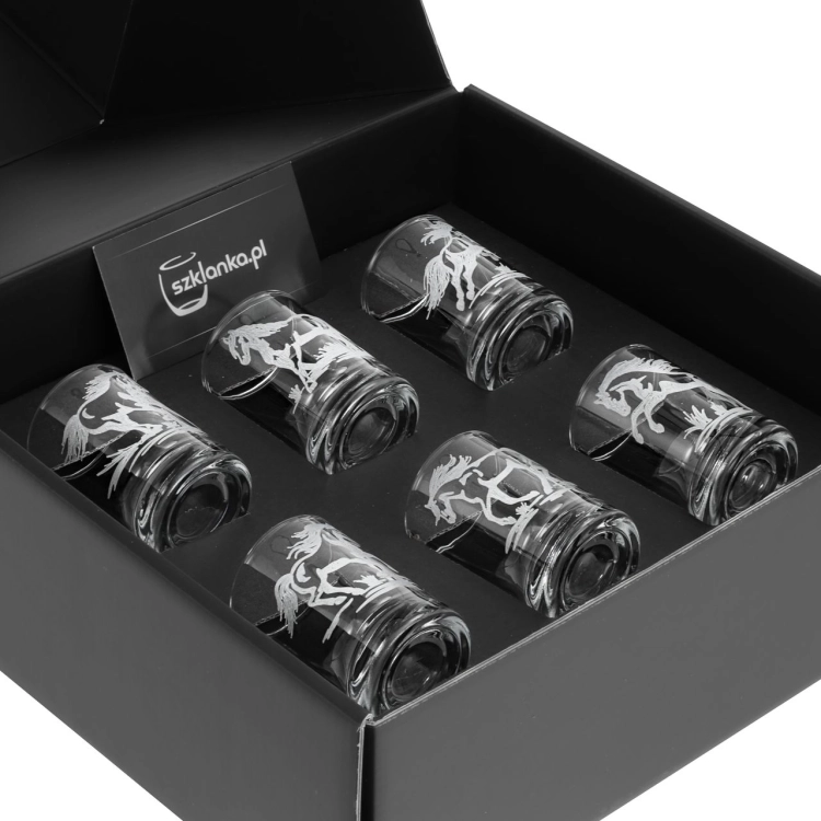 Kieliszki do wódki SHOT Konie (NR101) 50 ml | 6 szt. w pudełku Szklanka.pl