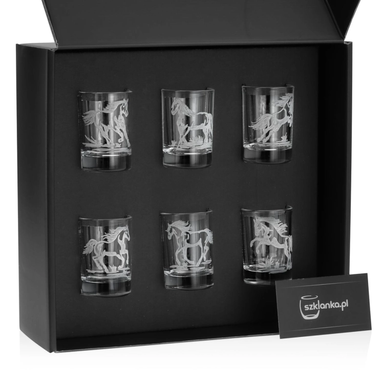 Kieliszki do wódki SHOT Konie (NR101) 50 ml | 6 szt. w pudełku Szklanka.pl