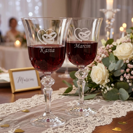 Przejdź do produktu  Kieliszki ślubne z grawerem imion | personalizowane kielichy dla Pary Młodej do wina | 2 szt. | Falco