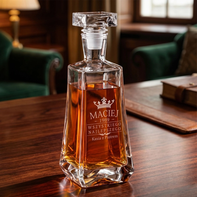 Karafka do whisky skośna 750ml z grawerem na urodziny prezent