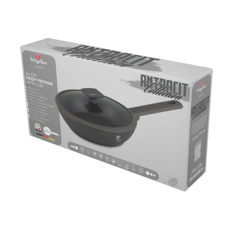 Patelnia głęboka z pokrywką 24cm Berlinger Haus Antracit Collection BH-8122