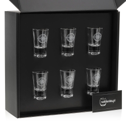 Kieliszki do wódki (G0090) "Roża Wiatrów" 25 ml 6 szt. w opakowaniu prezentowym Szklanka.pl Na każdym kieliszku znajduje się motyw żeglarski.