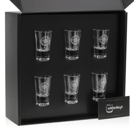 Przejdź do produktu Kieliszki do wódki "Róża Wiatrów" (G0090) 25 ml 6 szt. w pudełku Szklanka.pl