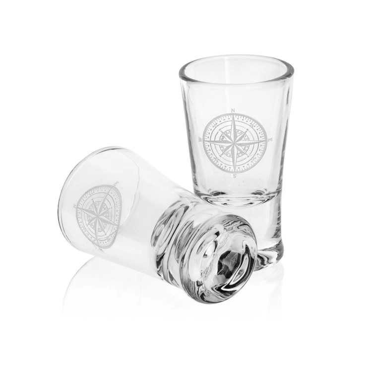 Kieliszki do wódki (G0090) "Roża Wiatrów" 25 ml 6 szt. w opakowaniu prezentowym Szklanka.pl Na każdym kieliszku znajduje się motyw żeglarski.