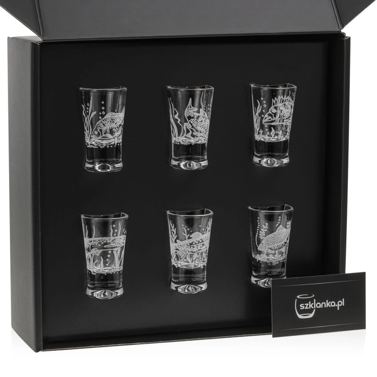 Kieliszki do wódki "Wędkarskie" (G0090) 25 ml 6 szt. w pudełku Szklanka.pl