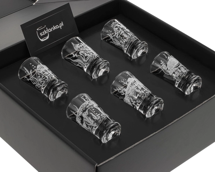 Kieliszki do wódki "Wędkarskie" (G0090) 25 ml 6 szt. w pudełku Szklanka.pl
