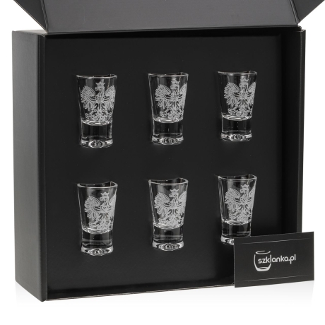 Przejdź do produktu Kieliszki do wódki "Polska ORZEŁ" (G0090) 25 ml 6 szt. w pudełku Szklanka.pl