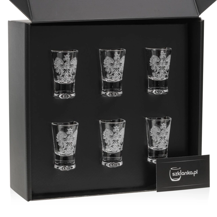 Kieliszki do wódki "Polska ORZEŁ" (G0090) 25 ml 6 szt. w pudełku Szklanka.pl