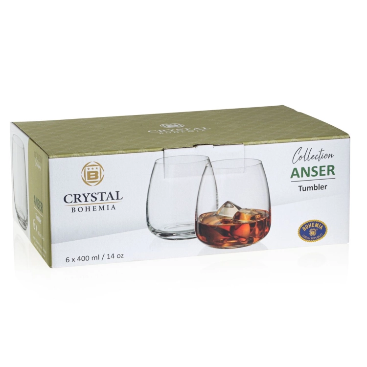 Szklanki niskie do whisky brandy Bohemia Anser 400 ml | 6 szt.