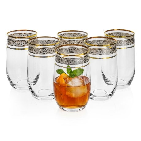 Przejdź do produktu Ekskluzywne szklanki wysokie long drink ZŁOTO PLATYNA 380ml | 6 szt.