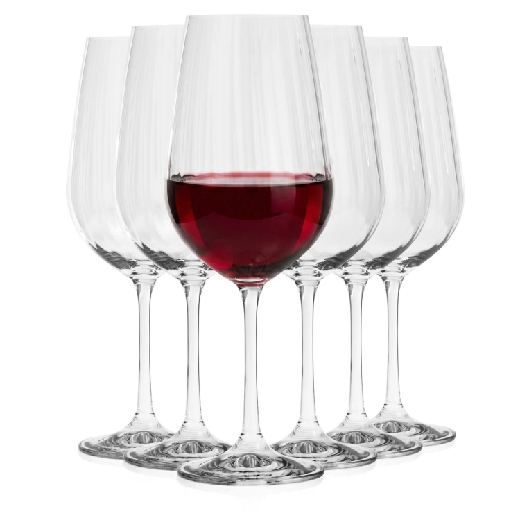 Kieliszki do wina czerwonego, wody ryflowane / karbowane z OPTYKIEM BOHEMIA Waterfall OPTIC 550 ml | 6 szt.