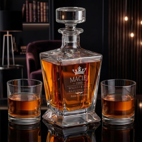 Przejdź do produktu Zestaw do whisky 2+1 IMPERIAL karafka + 2 szklanki z GRAWEREM na karafce
