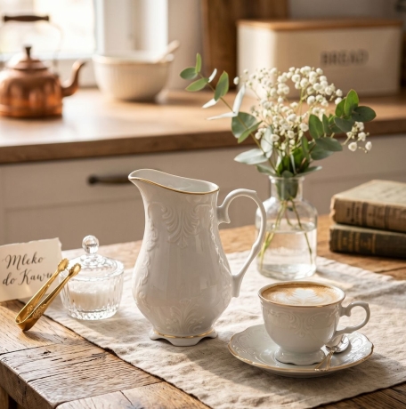Przejdź do produktu Dzbanek na mleko ĆMIELÓW Rococo 300ml Złota linia Biała Porcelana