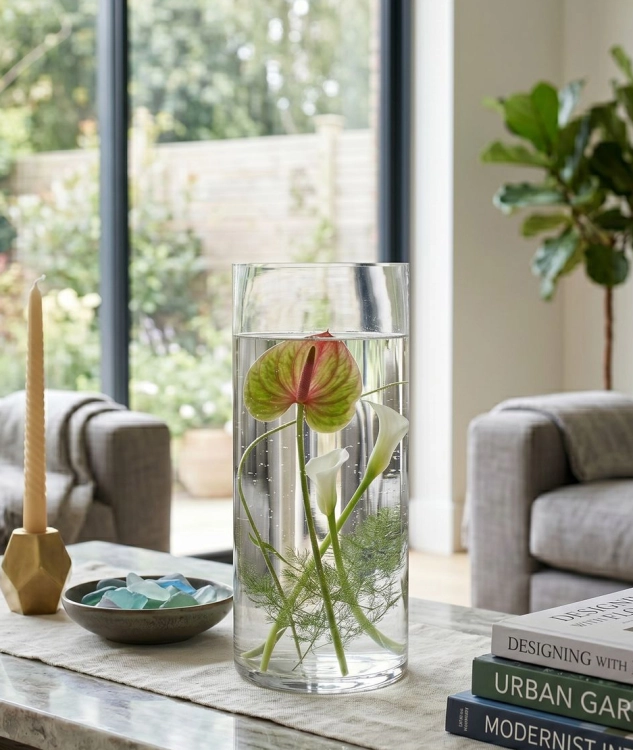 Bezbarwny klasyczny szklany wazon cylinder/tuba na kwiaty ozdobny Trend glass 20cm