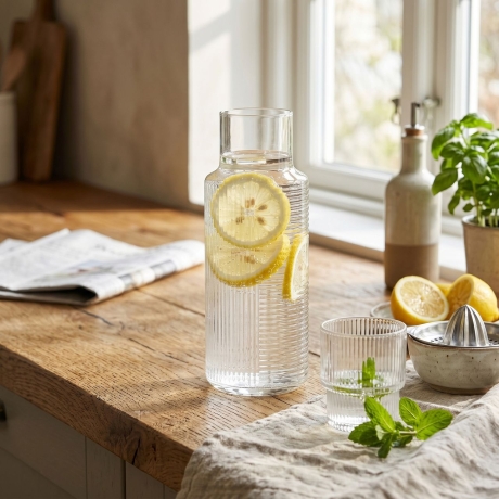 Przejdź do produktu Klasyczna szklana karafka ryflowana do wody soku wina napojów 1,2L