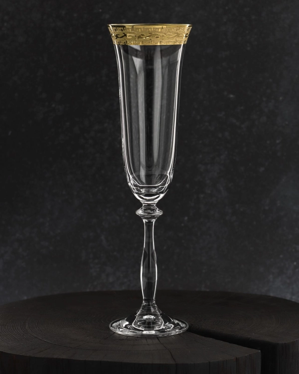 Ekskluzywne zdobione kieliszki do szampana "ZŁOTY ORNAMENT" 190ml | 6 szt.