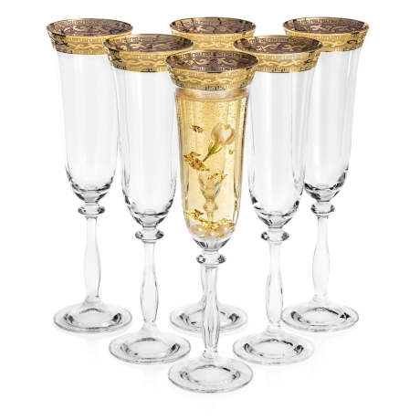 Przejdź do produktu Ekskluzywne zdobione kieliszki do szampana "ZŁOTY ORNAMENT" 190ml | 6 szt.