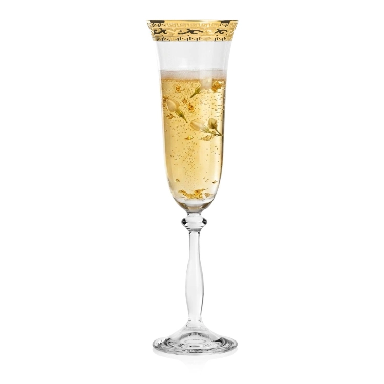 Ekskluzywne zdobione kieliszki do szampana "ZŁOTY ORNAMENT" 190ml | 6 szt.