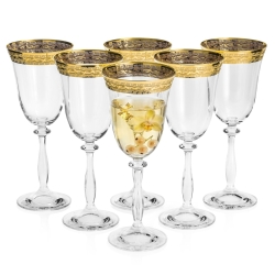 Ekskluzywne zdobione kieliszki do wina białego "ZŁOTY ORNAMENT" 250ml | 6 szt.