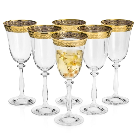 Przejdź do produktu Ekskluzywne zdobione kieliszki do wina białego "ZŁOTY ORNAMENT" 250ml | 6 szt.