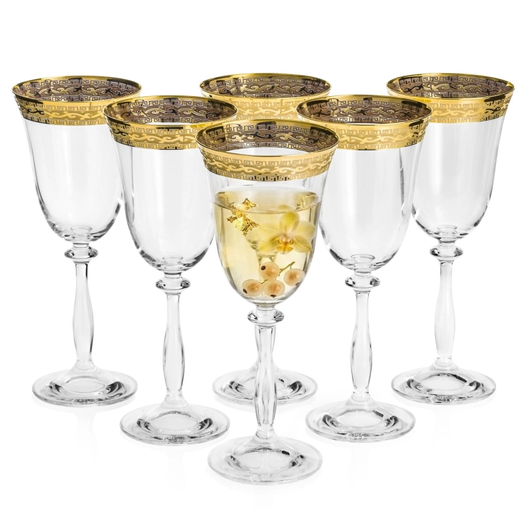Ekskluzywne zdobione kieliszki do wina białego "ZŁOTY ORNAMENT" 250ml | 6 szt.