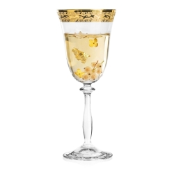 Ekskluzywne zdobione kieliszki do wina białego "ZŁOTY ORNAMENT" 250ml | 6 szt.