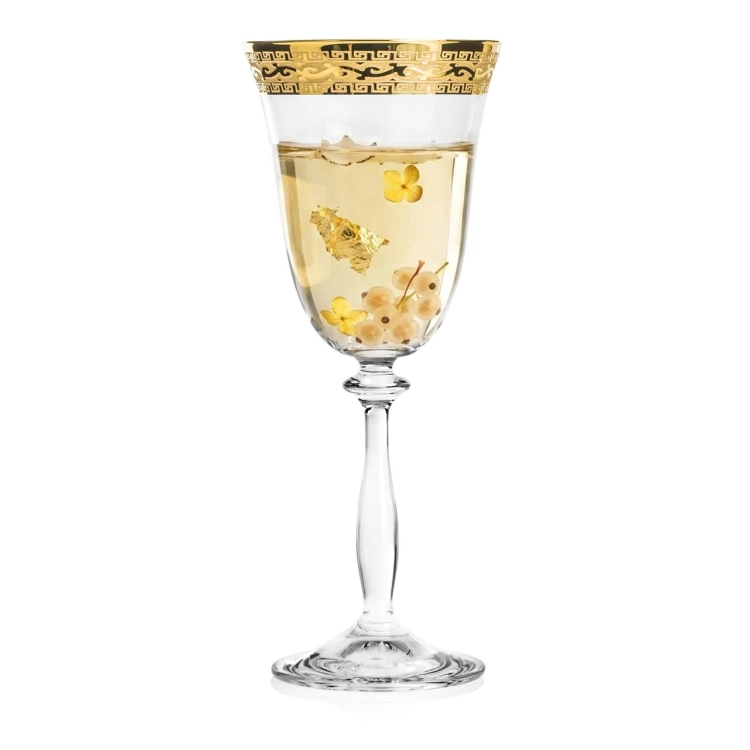Ekskluzywne zdobione kieliszki do wina białego "ZŁOTY ORNAMENT" 250ml | 6 szt.