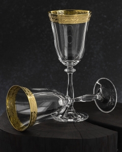 Ekskluzywne zdobione kieliszki do wina białego "ZŁOTY ORNAMENT" 250ml | 6 szt.
