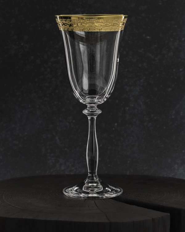 Ekskluzywne zdobione kieliszki do wina białego "ZŁOTY ORNAMENT" 250ml | 6 szt.