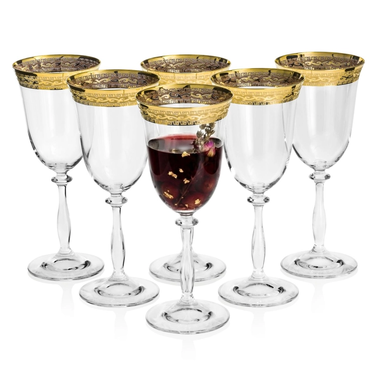 Ekskluzywne zdobione kieliszki do wina czerwonego "ZŁOTY ORNAMENT" 350ml | 6 szt.