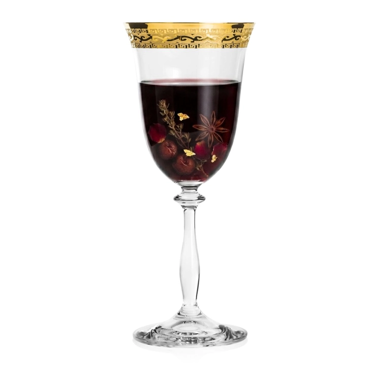 Ekskluzywne zdobione kieliszki do wina czerwonego "ZŁOTY ORNAMENT" 350ml | 6 szt.