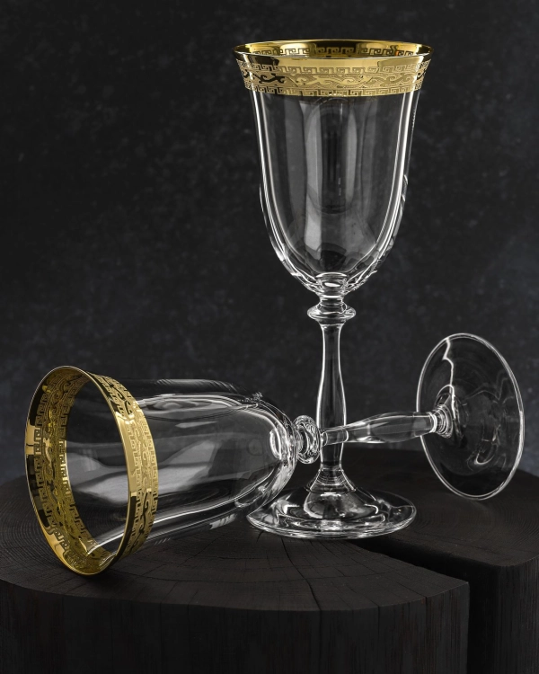 Ekskluzywne zdobione kieliszki do wina czerwonego "ZŁOTY ORNAMENT" 350ml | 6 szt.