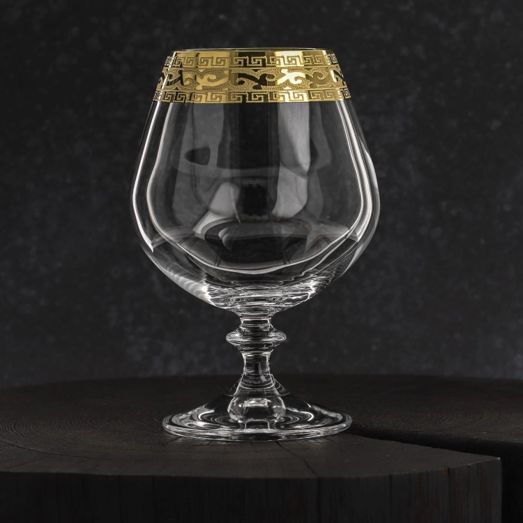 Ekskluzywne zdobione kieliszki do koniaku, brandy "ZŁOTY ORNAMENT" 400ml | 6 szt.