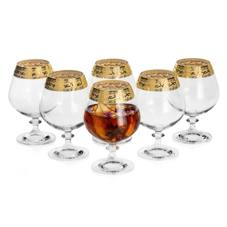 Przejdź do produktu Ekskluzywne zdobione kieliszki do koniaku, brandy "ZŁOTY ORNAMENT" 400ml | 6 szt.