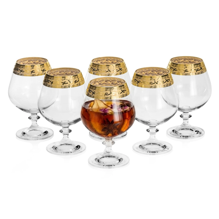 Ekskluzywne zdobione kieliszki do koniaku, brandy "ZŁOTY ORNAMENT" 400ml | 6 szt.