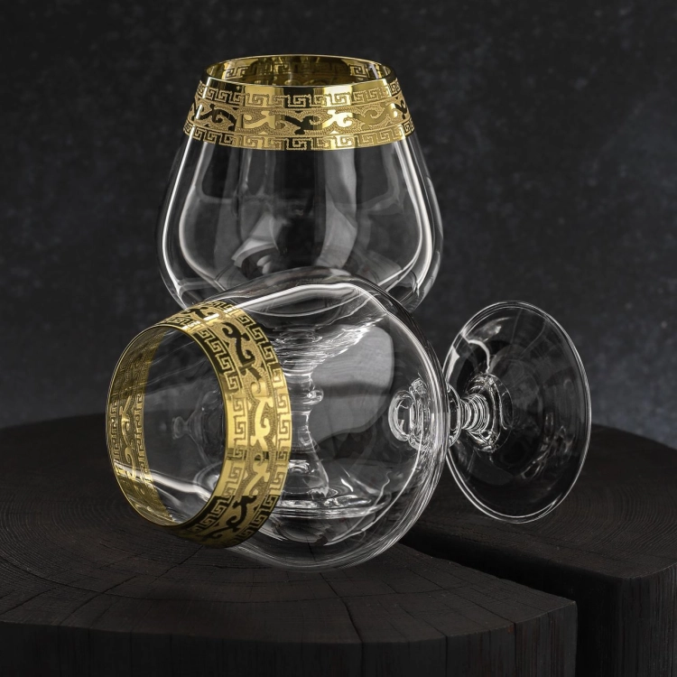 Ekskluzywne zdobione kieliszki do koniaku, brandy "ZŁOTY ORNAMENT" 400ml | 6 szt.