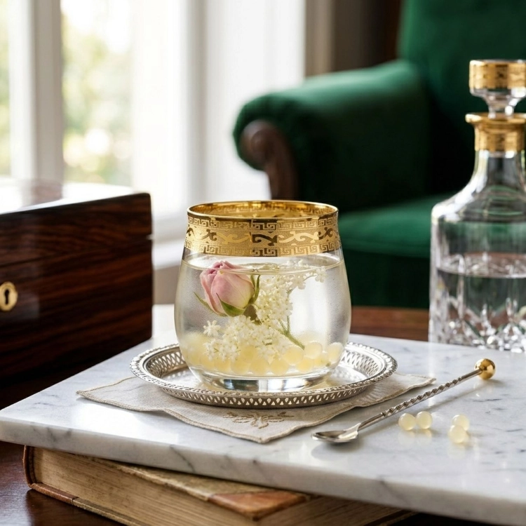 Ekskluzywne zdobione szklanki niskie do napojów whisky "ZŁOTY ORNAMENT" 290ml | 6 szt.