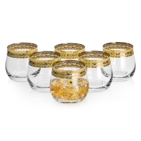 Przejdź do produktu Ekskluzywne zdobione szklanki niskie do napojów whisky "ZŁOTY ORNAMENT" 290ml | 6 szt.