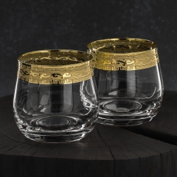 Ekskluzywne zdobione szklanki niskie do napojów whisky "ZŁOTY ORNAMENT" 290ml | 6 szt.