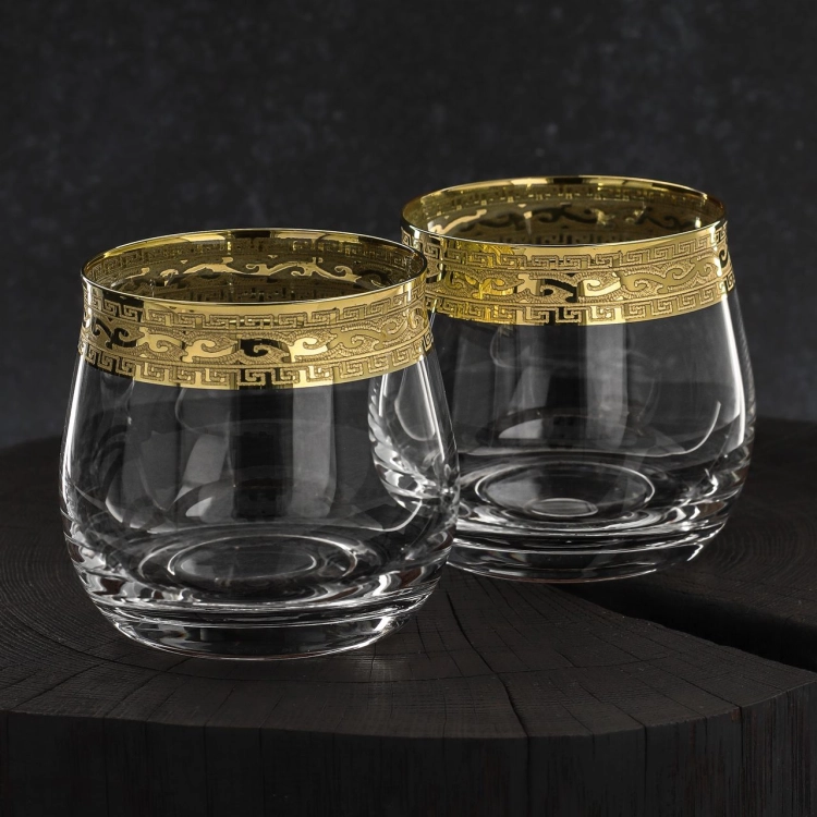 Ekskluzywne zdobione szklanki niskie do napojów whisky "ZŁOTY ORNAMENT" 290ml | 6 szt.