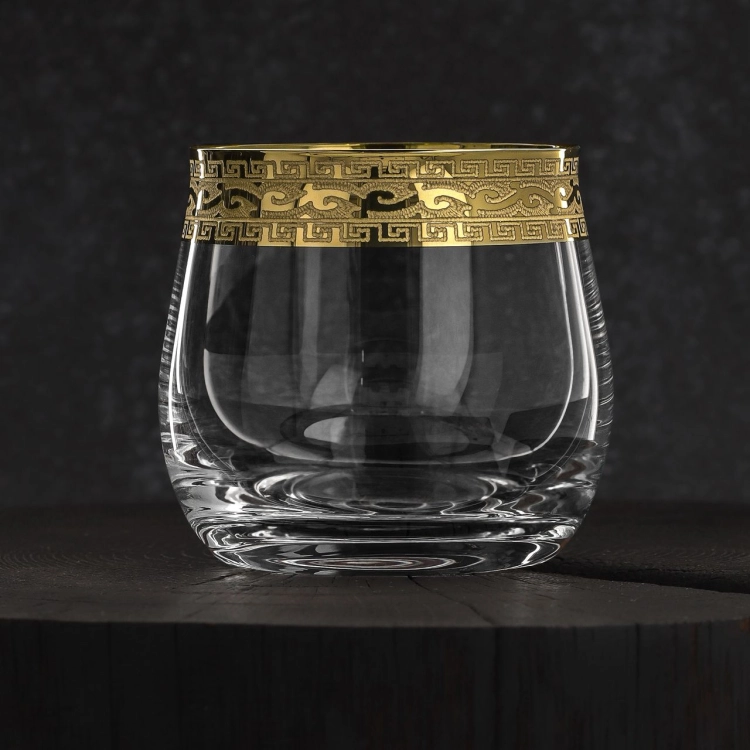 Ekskluzywne zdobione szklanki niskie do napojów whisky "ZŁOTY ORNAMENT" 290ml | 6 szt.