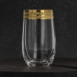 Ekskluzywne zdobione szklanki wysokie do napojów long drink "ZŁOTY ORNAMENT" 380ml | 6 szt.